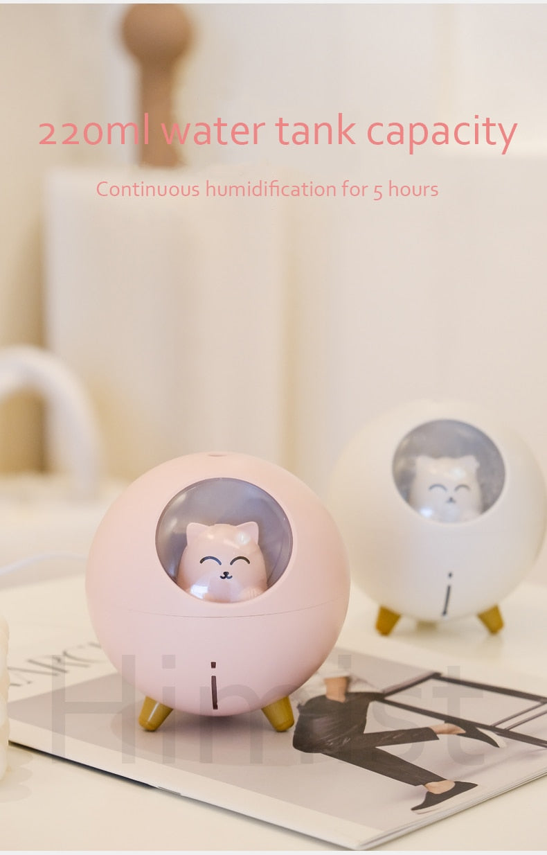 Cat ultrasonic humidifier and aroma diffuser night light for kids
