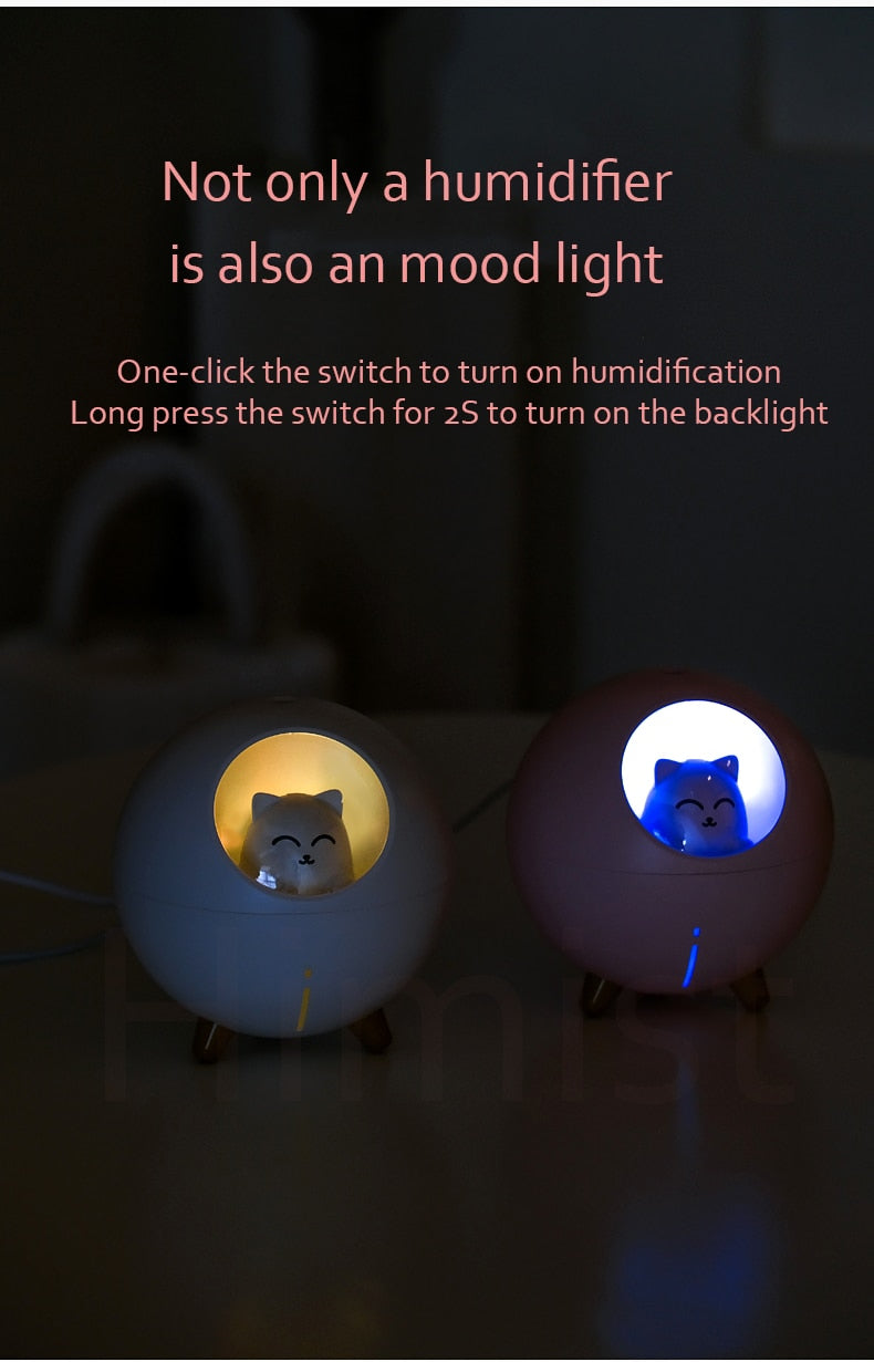 Cat ultrasonic humidifier and  aroma diffuser night light for kids
