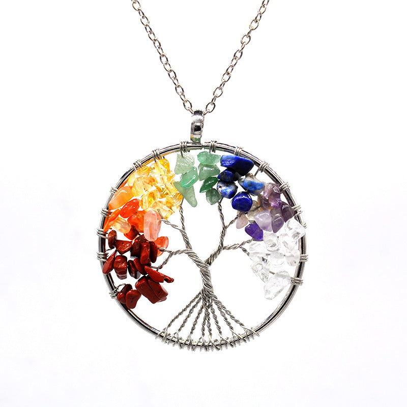 7 crystal tree of life pendant silver