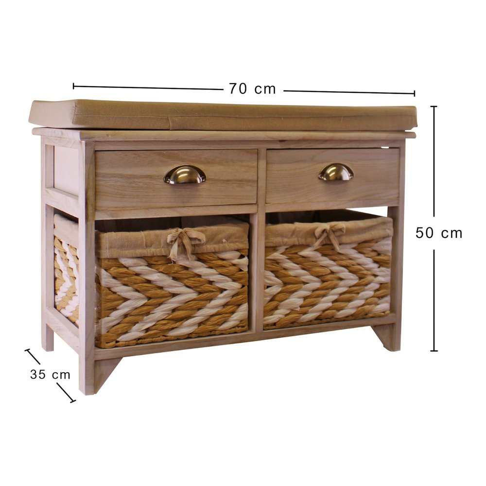 Whitewash Wooden Bench or display unit  With 2 Drawers & 2 Baskets