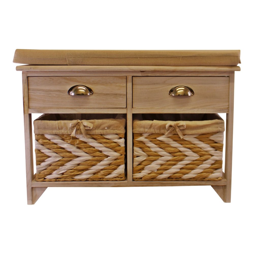Whitewash Wooden Bench or display unit  With 2 Drawers & 2 Baskets